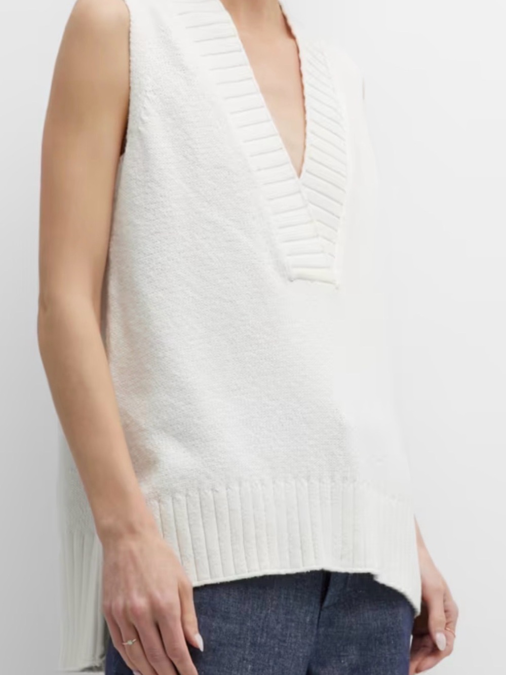 Brochu Walker Cream V-Neck Sleeveless Knit Vest
